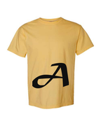 Alphabet A T-Shirt 9 inch calligraphy Black ink, Mustard