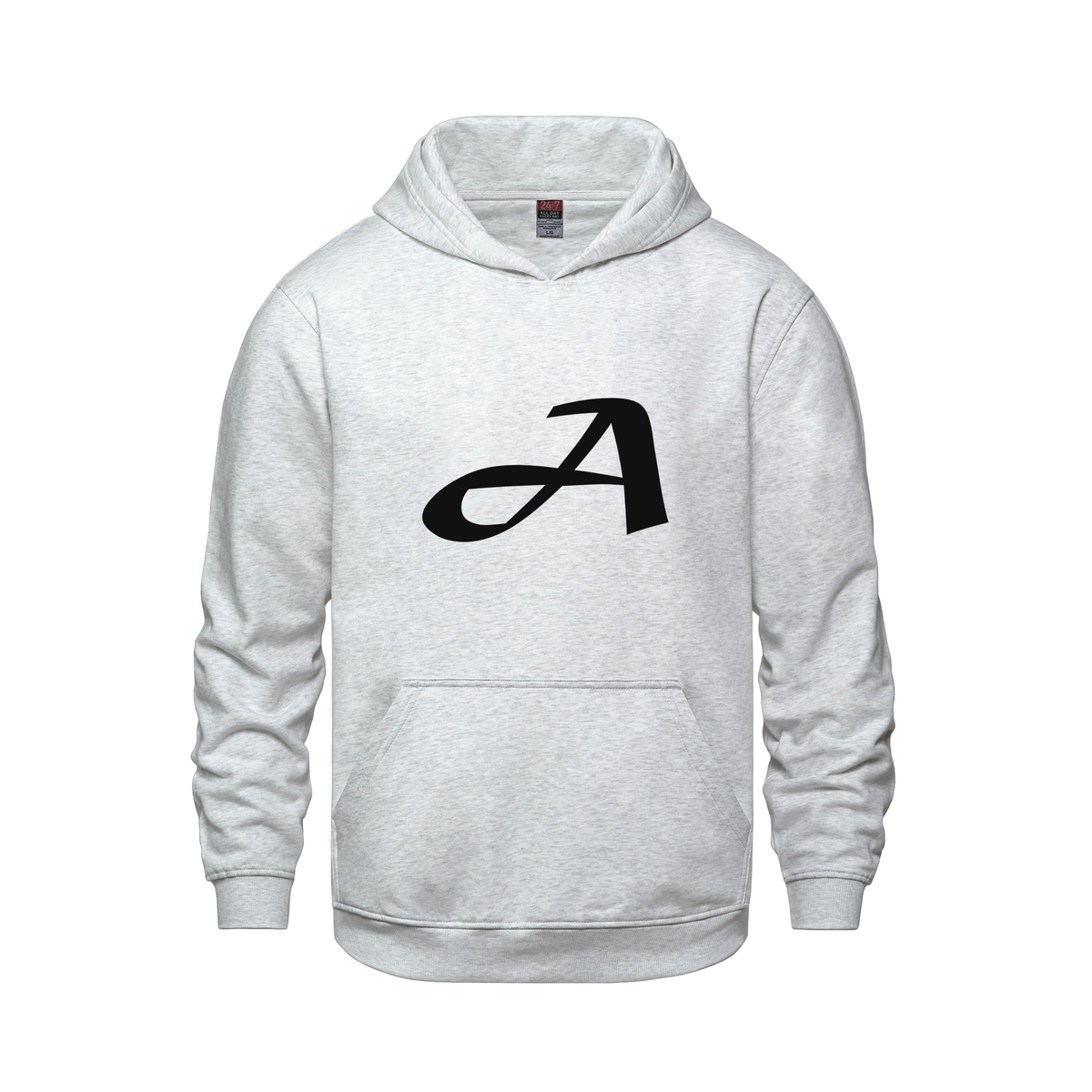 Alphabet A Hoodie 9 inch calligraphy Black ink, Ash