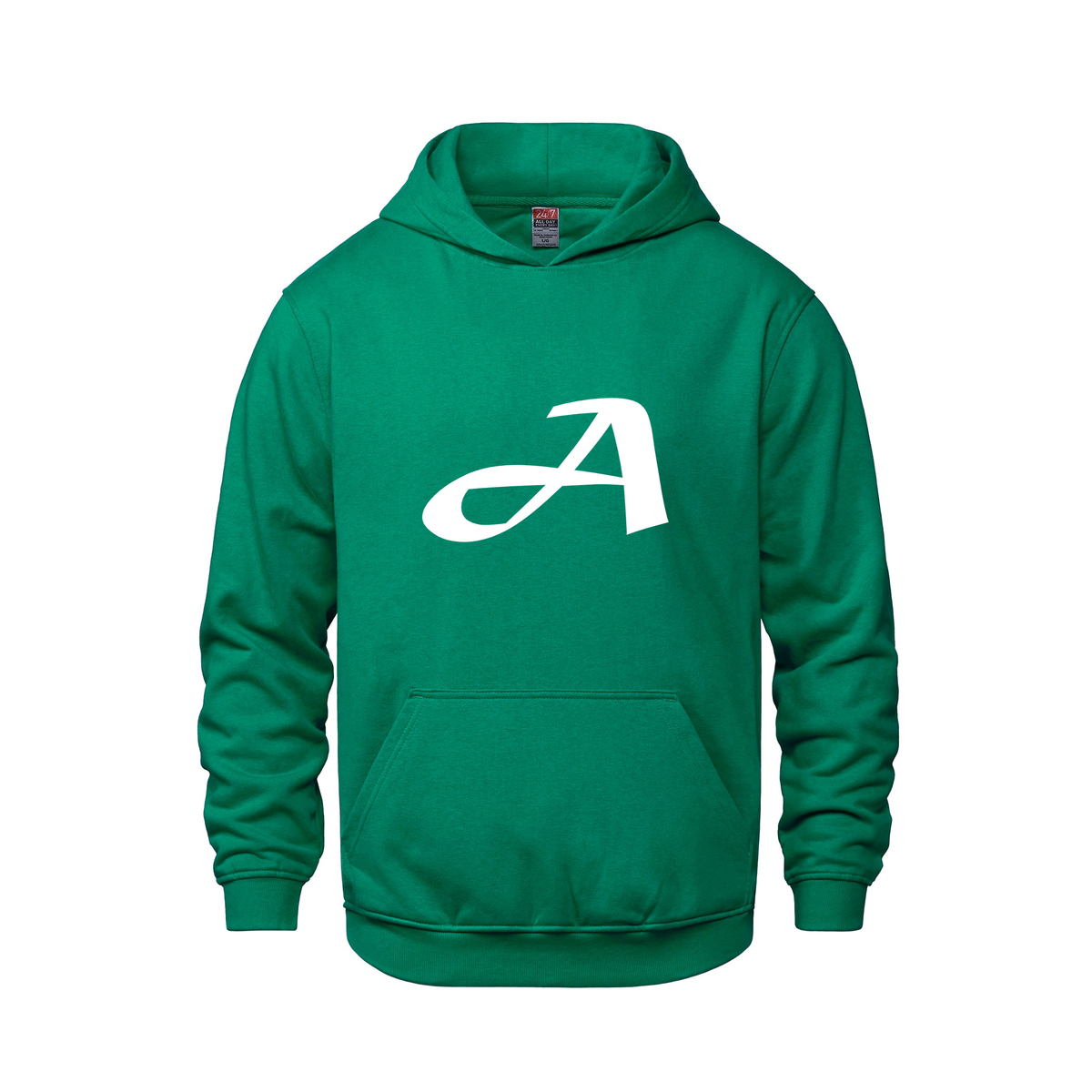 Alphabet A Hoodie 9 inch calligraphy White ink, Kelly Green