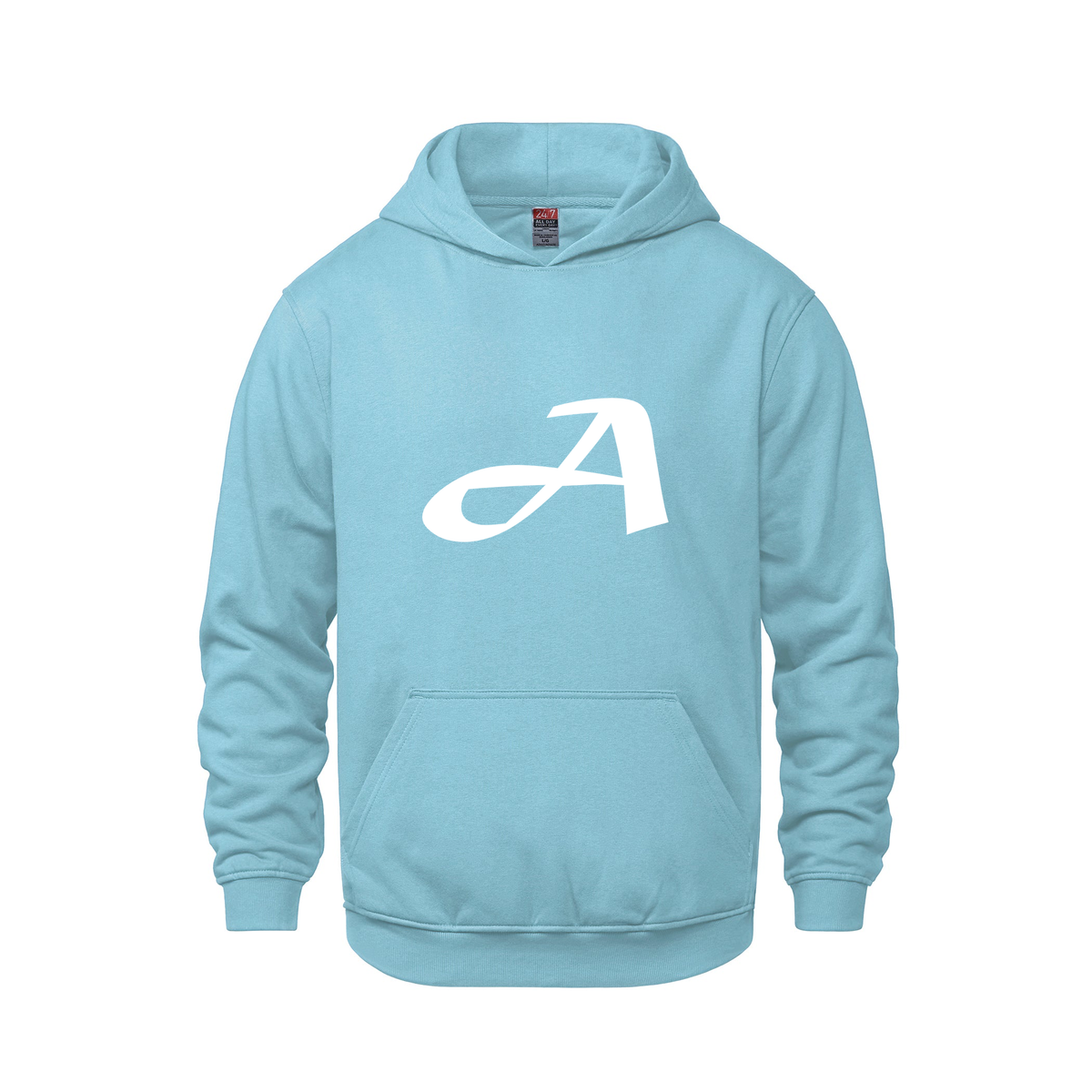 Alphabet A Hoodie 9 inch calligraphy White ink, Light Blue
