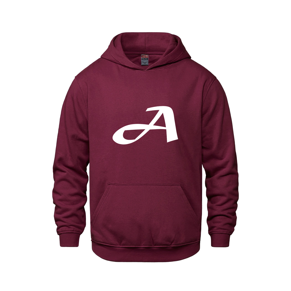 Alphabet A Hoodie 9 inch calligraphy White ink, Maroon