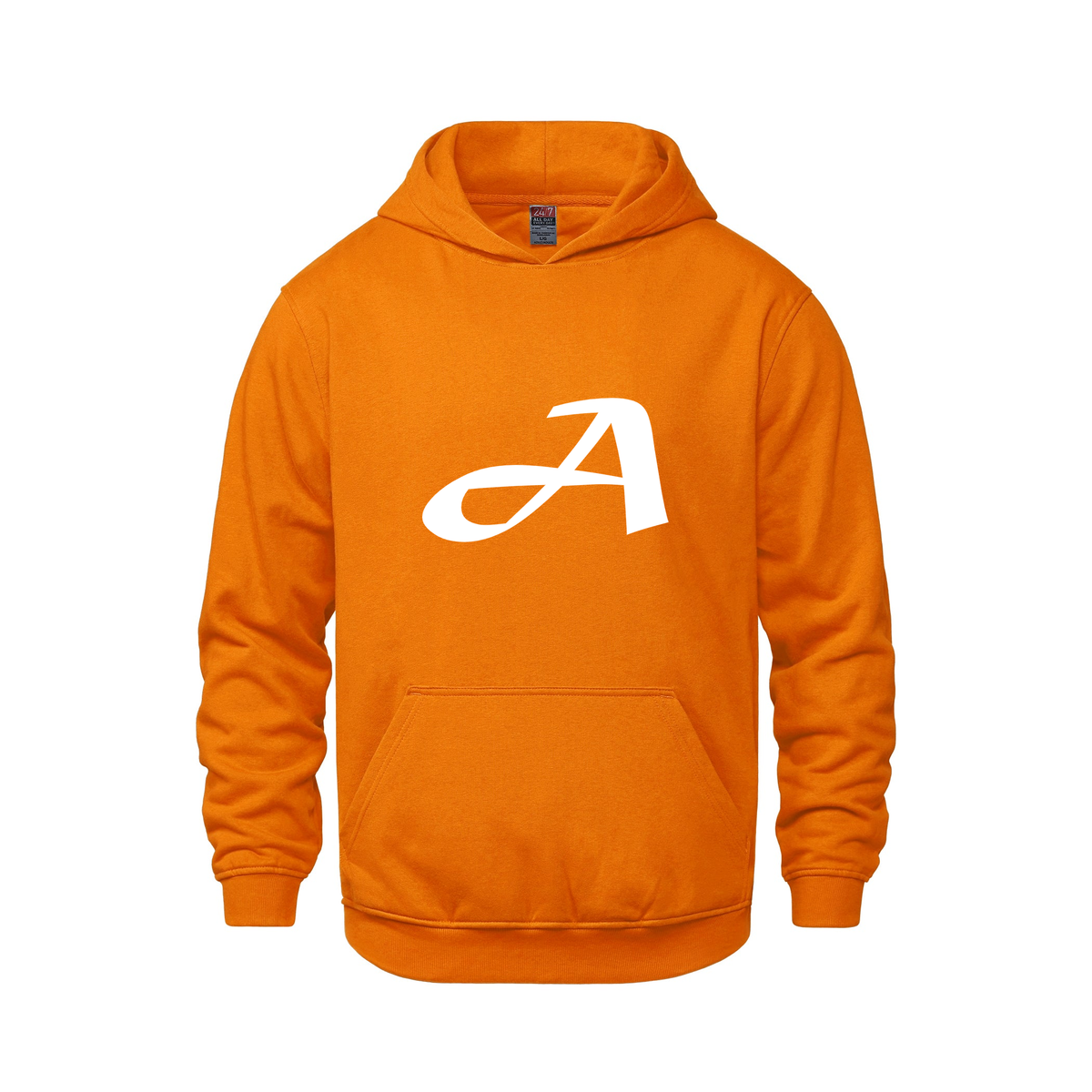Alphabet A Hoodie 9 inch calligraphy White ink, Orange