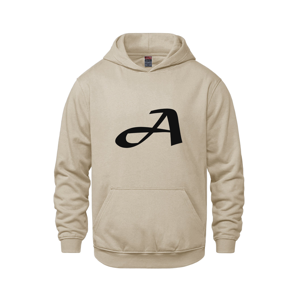 Alphabet A Hoodie 9 inch calligraphy Black ink, Sand