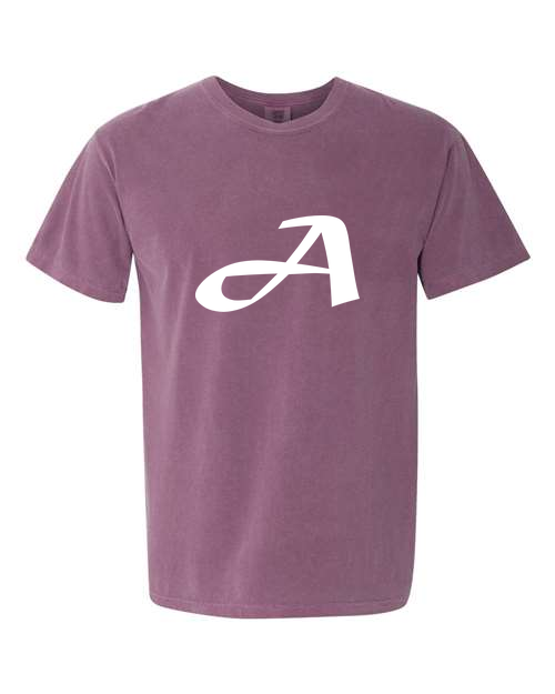 Alphabet A T-Shirt 9 inch calligraphy White ink, Berry