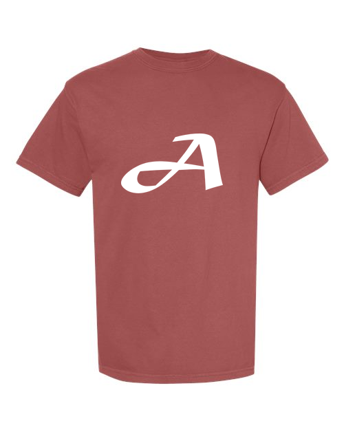 Alphabet A T-Shirt 9 inch calligraphy White ink, Brick