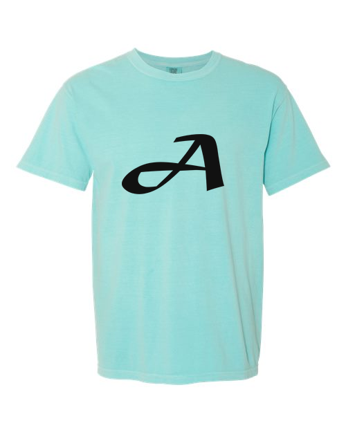 Alphabet A T-Shirt 9 inch calligraphy Black ink, Chalky Mint