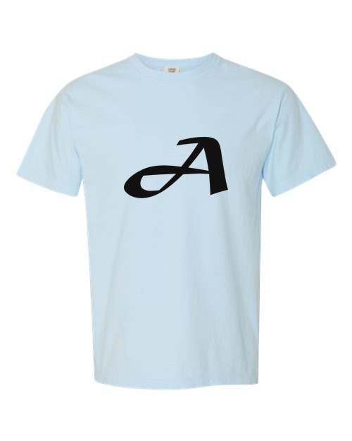 Alphabet A T-Shirt 9 inch calligraphy Black ink, Chambray