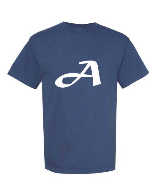 Alphabet A T-Shirt 9 inch calligraphy White ink, China Blue