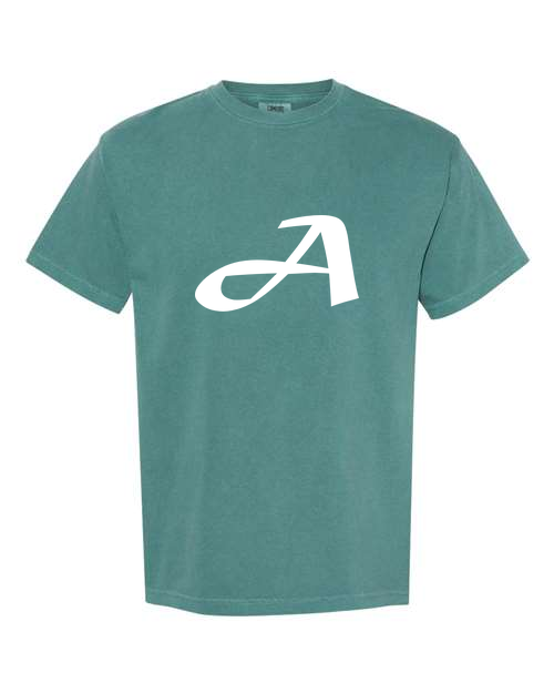 Alphabet A T-Shirt 9 inch calligraphy White ink, Emerald