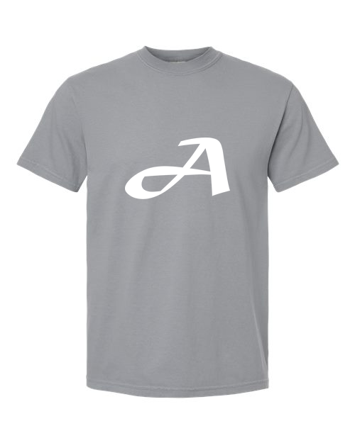 Alphabet A T-Shirt 9 inch calligraphy White ink, Granite