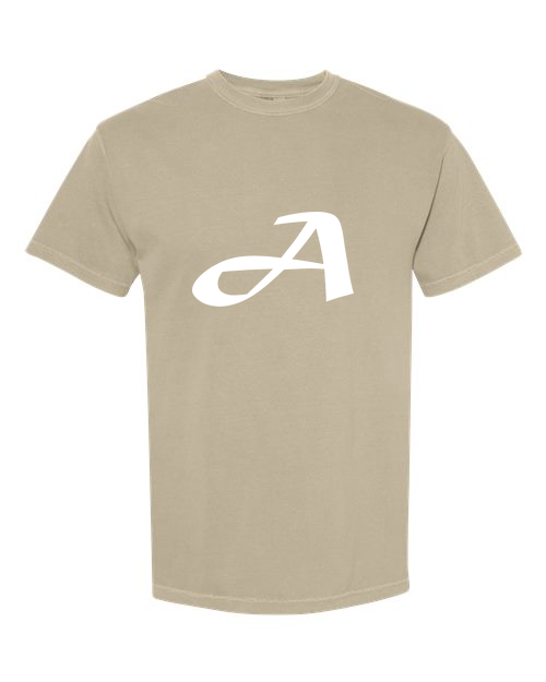 Alphabet A T-Shirt 9 inch calligraphy White ink, Khaki