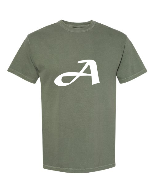 Alphabet A T-Shirt 9 inch calligraphy White ink, Moss