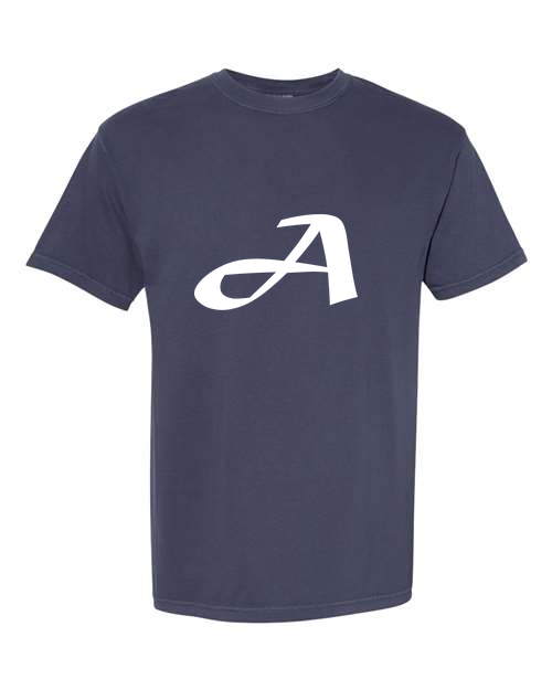 Alphabet A T-Shirt 9 inch calligraphy White ink, Navy