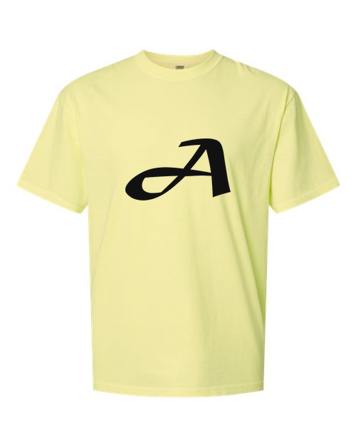 Alphabet A T-Shirt 9 inch calligraphy Black ink, Neon Lemon