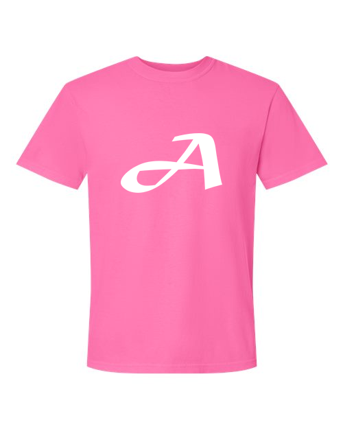 Alphabet A T-Shirt 9 inch calligraphy White ink, Neon Pink