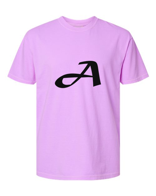 Alphabet A T-Shirt 9 inch calligraphy Black ink, Neon Violet