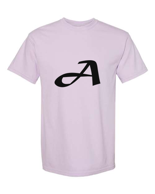 Alphabet A T-Shirt 9 inch calligraphy Black ink, Orchid