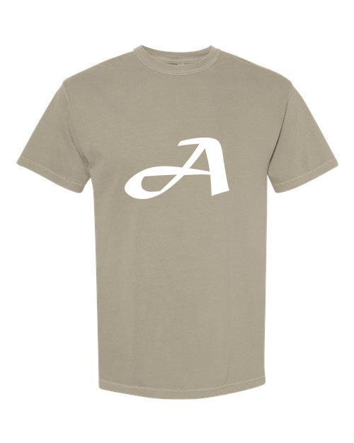 Alphabet A T-Shirt 9 inch calligraphy White ink, Sandstone