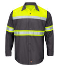 Red Kap SY70, Hi-visibility Colour Block Long Sleeve Ripstop Work Shirt – Type O, Class 1. Special Order - Feature Item, Charcoal/Fluorescent Yellow