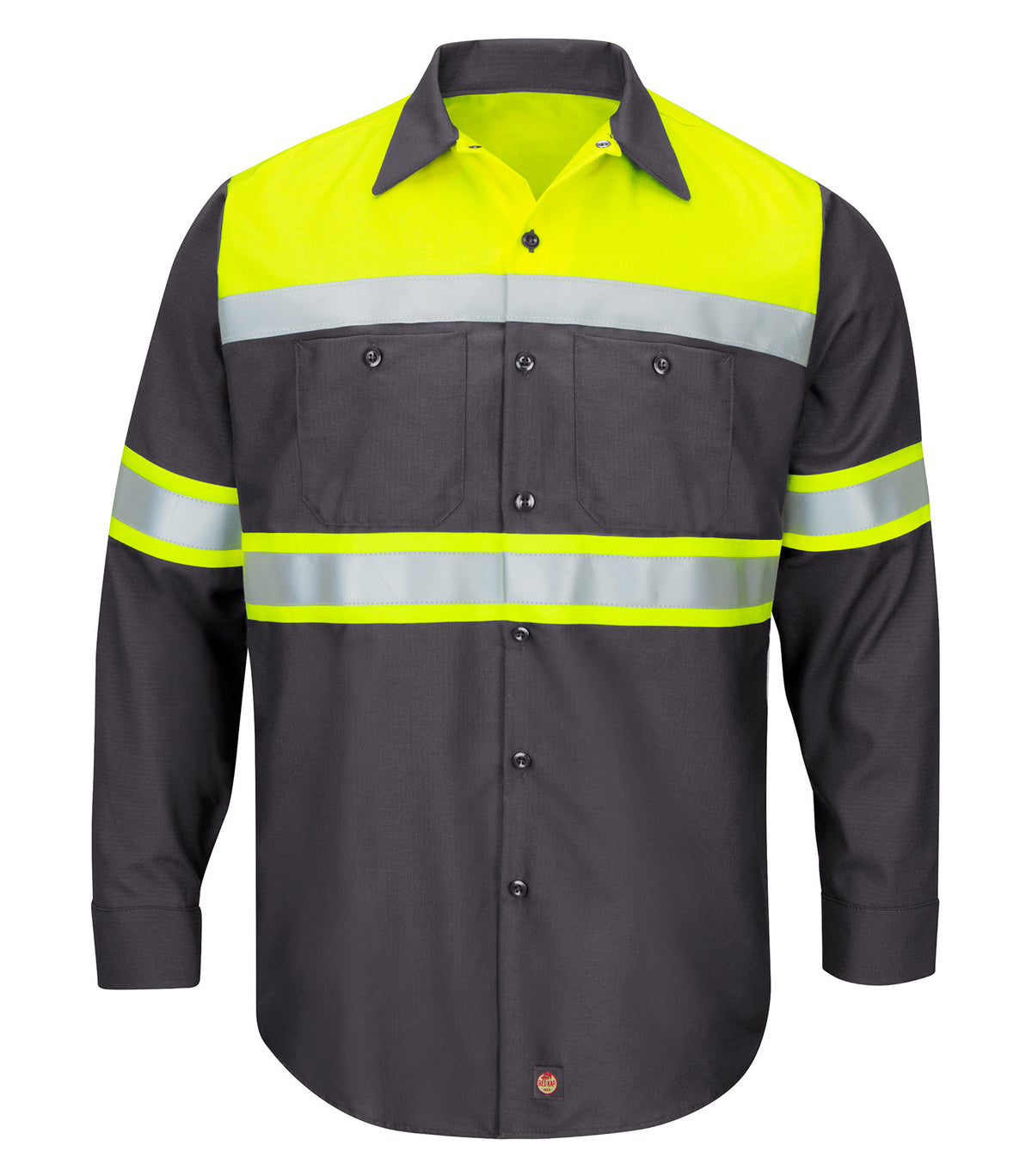 Red Kap SY70, Hi-visibility Colour Block Long Sleeve Ripstop Work Shirt – Type O, Class 1. Special Order - Feature Item, Charcoal/Fluorescent Yellow