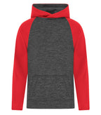 ATC Y2047, Dynamic Heather Fleece Two Tone Youth Hoodie, Charcoal Dynamic/True Red